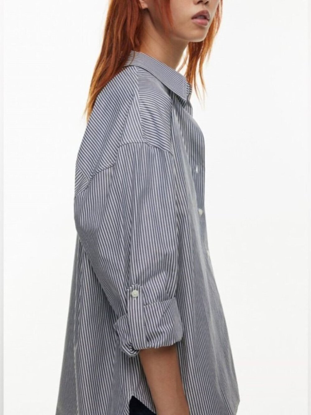 Aritzia Babaton Archive Poplin Shirt Oversized Mila Ink Navy/White Size Small - Picture 3 of 10